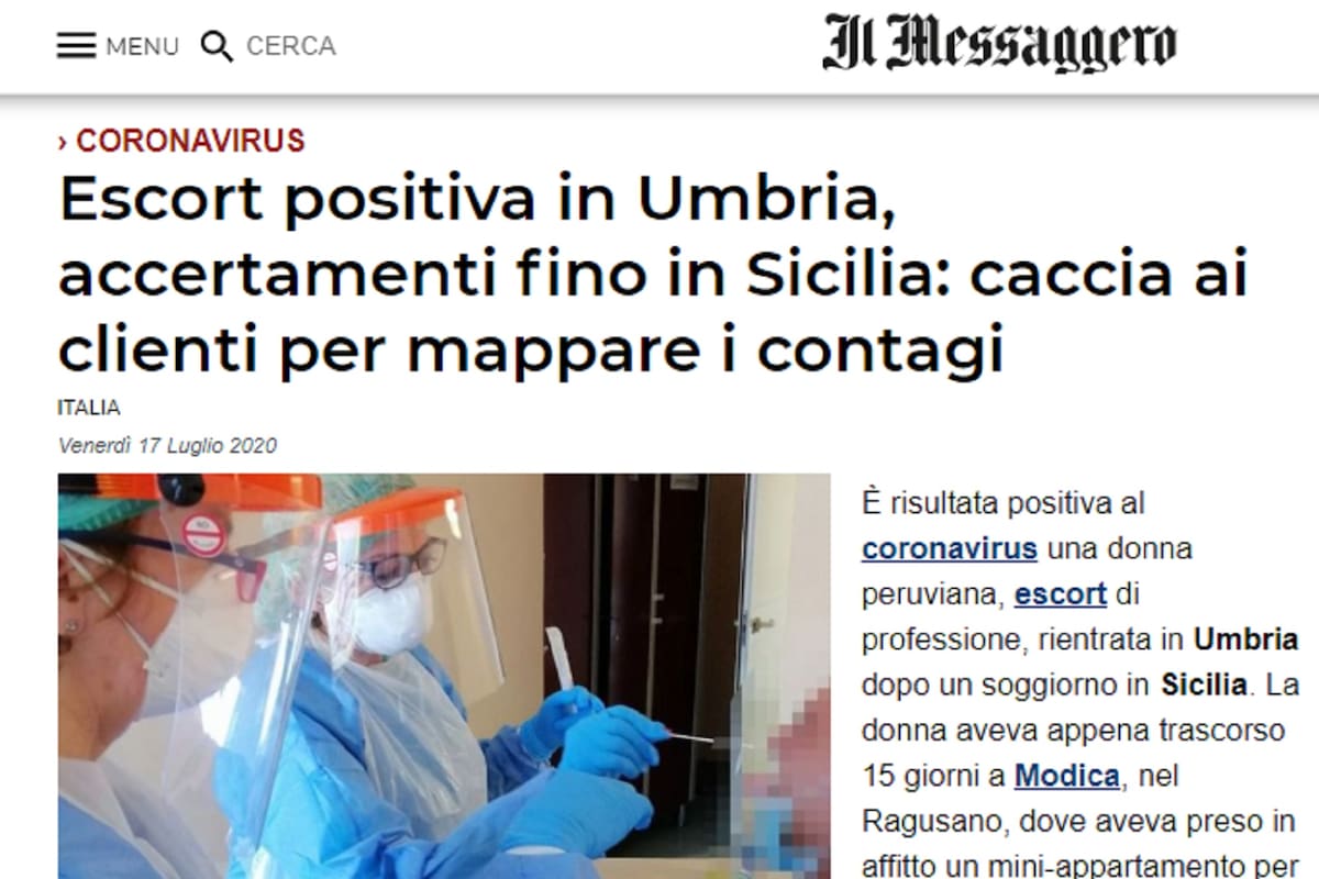 Coronavirus: la noticia de la prostituta que podría haber contagiado a 30 personas, en el diario Il Messaggero
