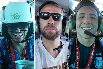 Correa, Papu Gómez y Enzo Fernández en el helicóptero que los paseó por la zona del Obelisco