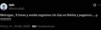 Cortaron el gas en varias manzanas de Nuñez por un problema técnico.