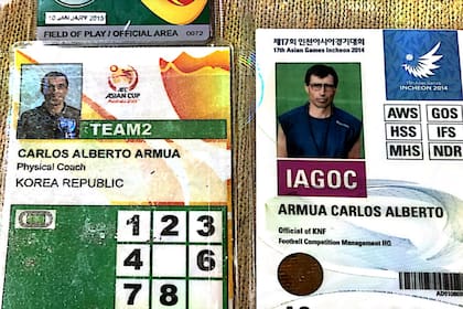 Credenciales usadas por Armúa en partidos de la selección surcoreana.
