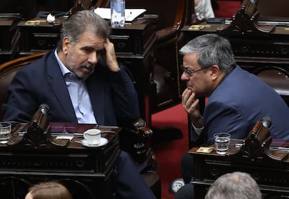 Cristian Ritondo, aliado del Gobierno desde Pro, en la sesión junto a Germán Martínez, el jefe del bloque peronista