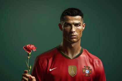 Cristiano Ronaldo, figura actual de Portugal, y un clavel, símbolo de aquella revolución
