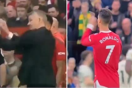 Cristiano Ronaldo y las señas de burla hacia su entrenador Solkjaer