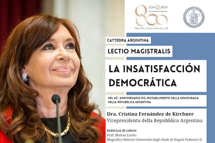 Cristina Kirchner dará una clase magistral en Nápoles