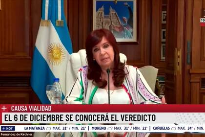 Cristina Kirchner en su exposición final ante el tribunal de la causa Vialidad, el martes