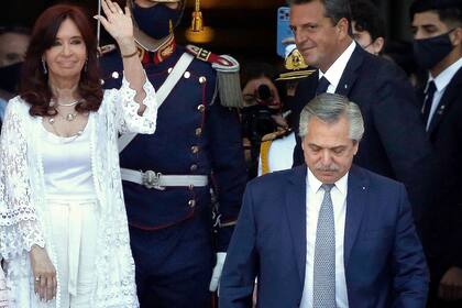 Cristina Kirchner, Sergio Massa y Alberto Fernández, los tres dirigentes más relevantes del Frente de Todos