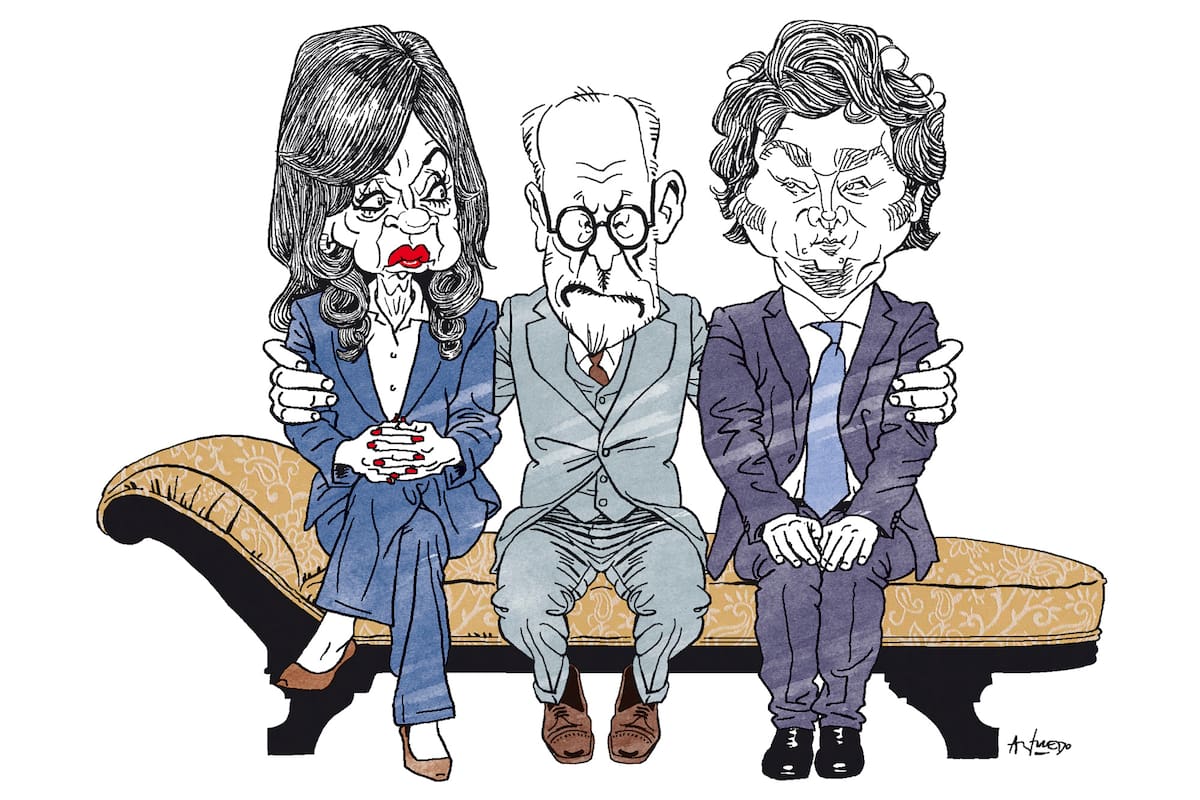 Cristina Kirchner y Javier Milei, líderes "emocionales", junto a Sigmund Freud