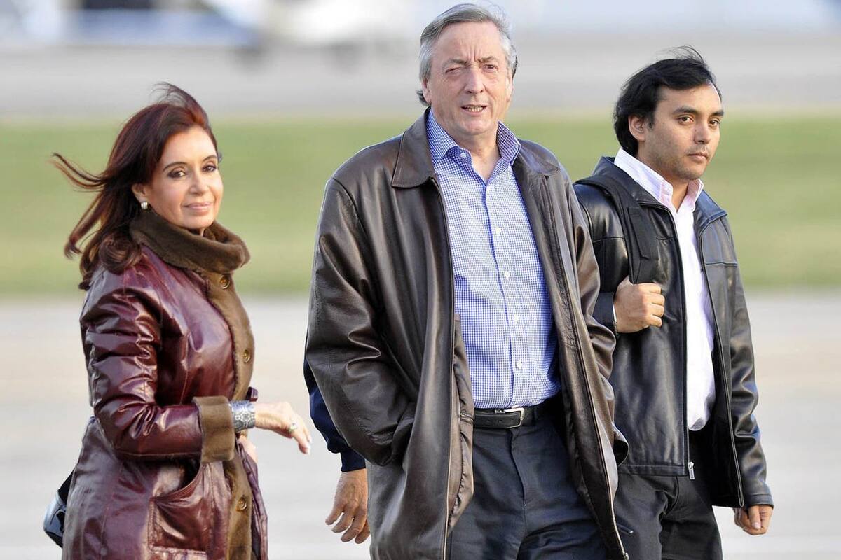 Cristina y Néstor Kirchner, junto al secretario Daniel Álvarez