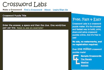 Crossword Labs es de uso gratuito, sin anuncios y sin necesidad de registro