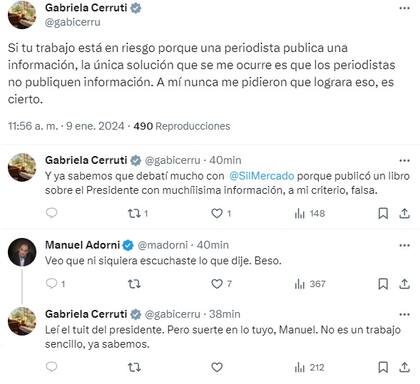 Cruce entre Gabriela Cerruti y Manuel Adorni