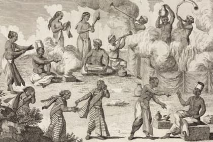 Cuadro del explorador francés Pierre Sonnerat que muestra la costumbre del sati en India