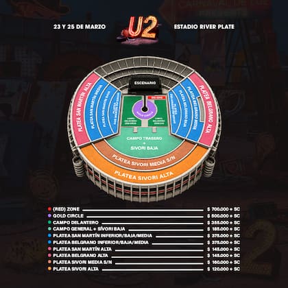 Cuáles son los precios de las entradas para U2 en River