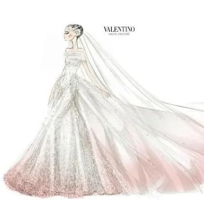 "Cuando me casé en 2012, se ofreció a hacerme un vestido de novia de alta costura a medida, un gesto tan generoso que todavía me hace llorar", escribió la actriz. Fue un diseño de seda color marfil y una cola de novia pintada a mano, con cuentas de cristal y flores color rosa bordadas. Un vestido de novia histórico, creado por Valentino Garavani después de anunciar su retiro en 2008. Valentino la consideraba "una hija"