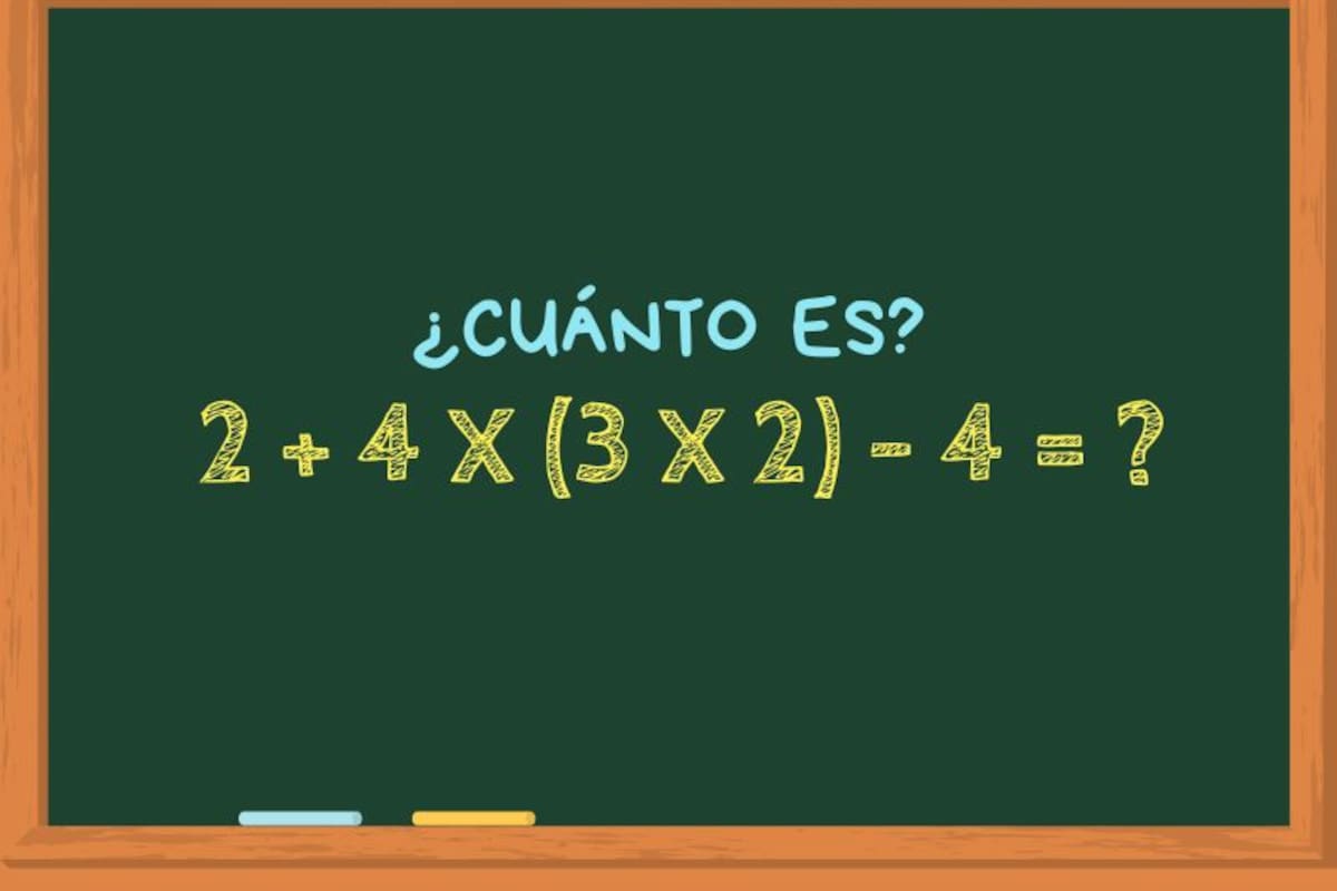 ¿Cuánto es 2 + 4 x (3 x 2) – 4? Animate a resolver este cálculo matemático sin calculadora en menos de 30 segundos