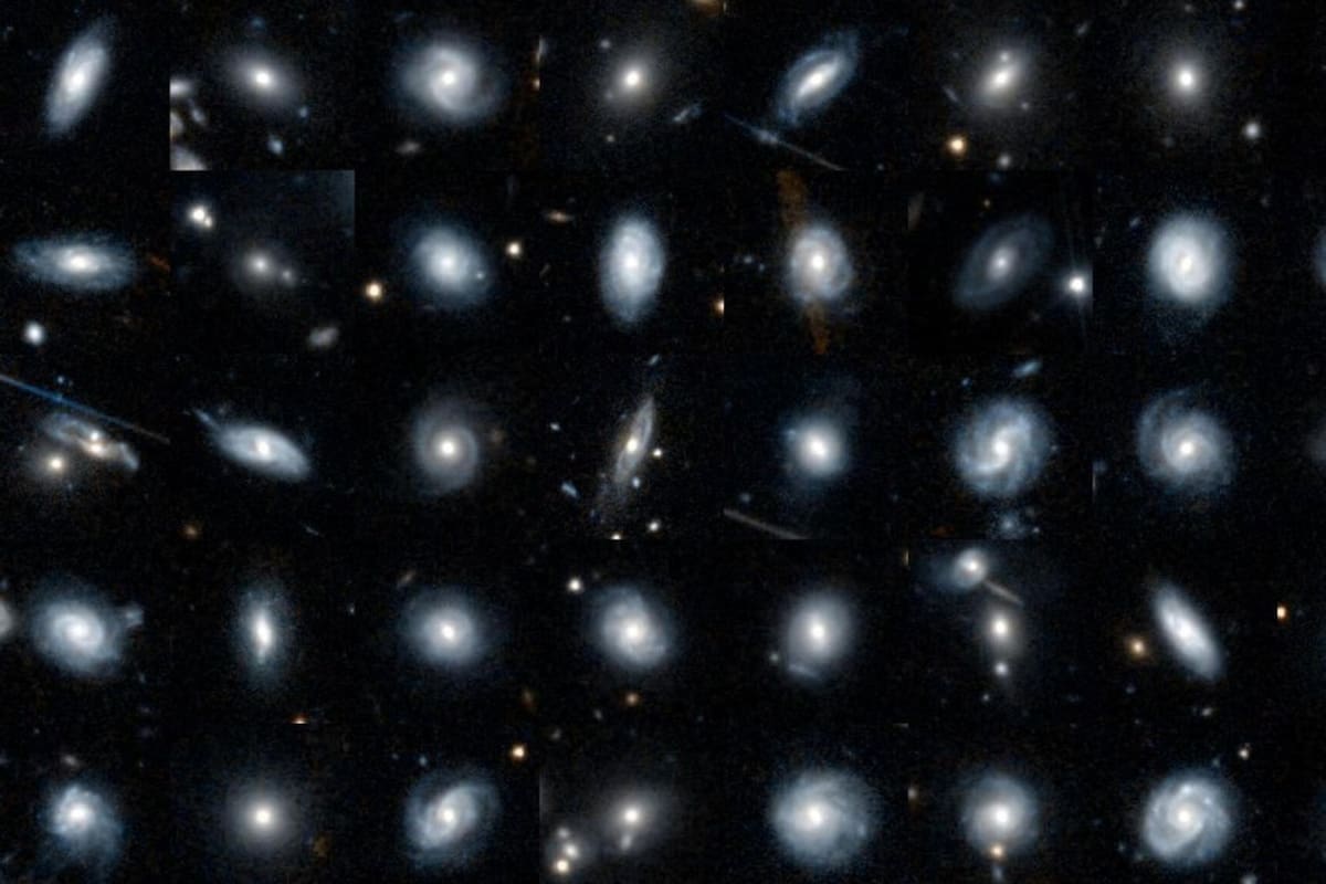 Cuarenta galaxias, en una composición de la Agencia Espacial Europea. Existen entre 200.000 millones y 2 billones de galaxias, cada una con 100.000 a 400.000 millones de soles. A cierta escala, nada humano parece importante, pera esa interpretación es falaz