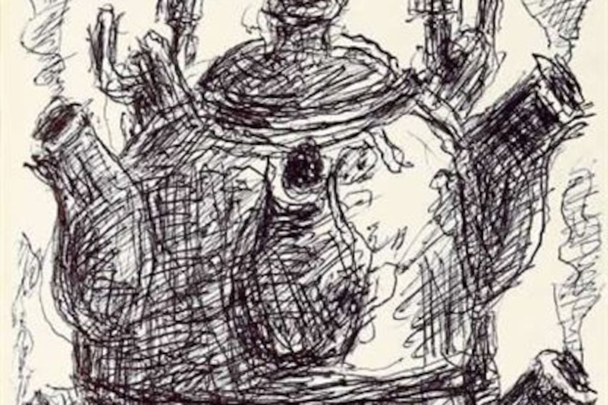 Cuatro autorretratos hechos en los últimos años, mayormente con birome negra, de madrugada y frente al espejo