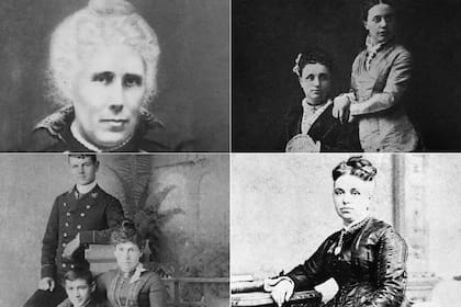 Cuatro de las maestras que trajo Sarmiento de Estados Unidos y una sorpresa: Fanny Haslam, la abuela de Borges, con sus hijos Francisco Eduardo (de pie) y Jorge Guillermo (sentado), el padre del gran escritor