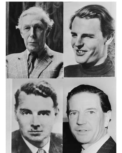 Cuatro de los miembros de "Los cinco de Cambridge" que pusieron a los servicios de espionajes británicos y estadounidenses: Anthony Blunt, Donald Duart Maclean, Guy Burgess y Kim Philby