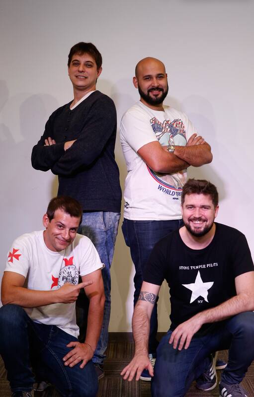 Cuatro de los referentes del humor radial. De izquierda a derecha: Martín Bilyk, Pesky, Pato Muzzio y Nacho Bulian