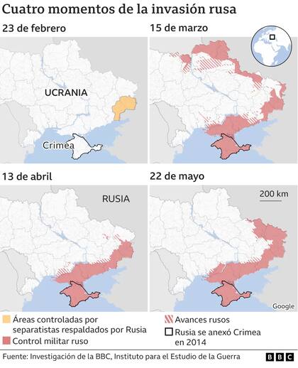 Cuatro mapas de la evolución de la guerra.