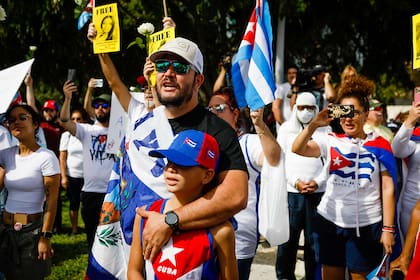 Una protesta contra el régimen cubano, ayer, en Miami