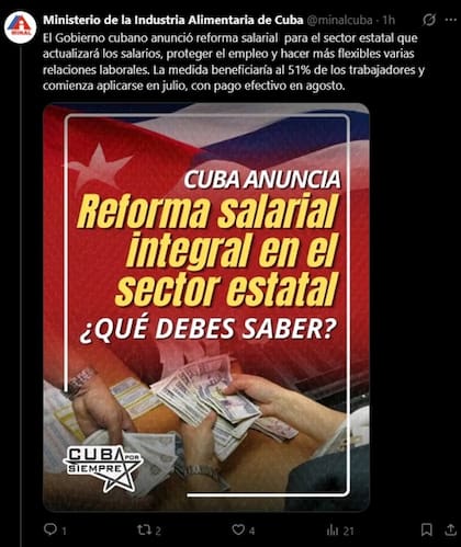 Cuba anunció un nuevo salario mínimo que entrará en vigor en julio