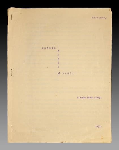 Cubierta del cuento inédito "Escena junto al lago. a short short story", de 1937