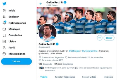 La cuenta de Twitter de Guido Petti Pagadizábal, fuente de conflicto para la UAR durante días álgidos a principios de diciembre.