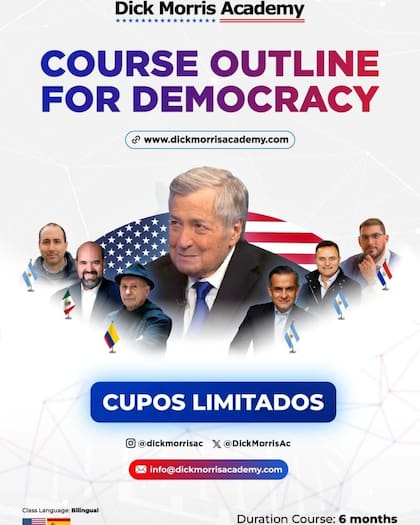 Curso digital lanzado por la Academia de Dick Morris, en el que aparecían Fernando Cerimedo y Andy Rivas
