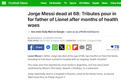 Daily Mail reaccionó al fallecimiento de Jorge Messi (Foto: Captura)