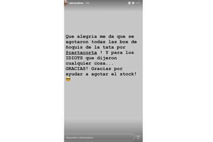 Dalma Maradona apuntó contra los que criticaron el precio de los ñoquis de su madre Foto: Instagram