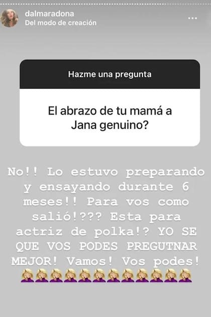 Dalma Maradona y su irónica respuesta sobre el abrazo de su madre con Jana