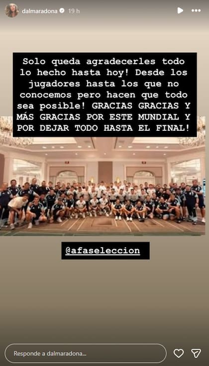 Dalma se mostró muy agradecida con el plantel de la selección argentina en el Mundial 2026