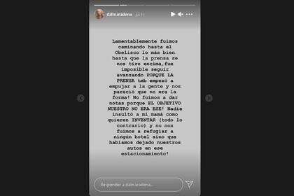 Dalma utilizó su cuenta de Instagram para aclarar por qué se fueron del lugar