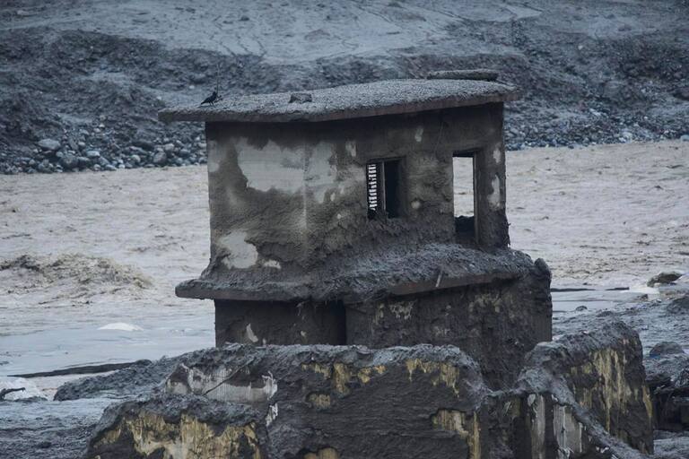 Damage in the aftermath of flash floods in Devighat in the Nuwakot district in Nepal, Thursday, Aug 27, 2026. (AP Photo/Niranjan Shrestha)