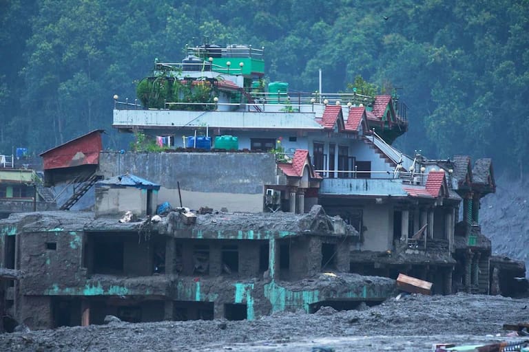 Damage in the aftermath of flash floods in Devighat in the Nuwakot district in Nepal, Thursday, Aug 27, 2026. (AP Photo/Niranjan Shrestha)