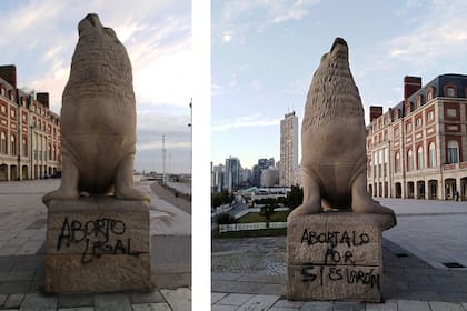 dañan los lobos de la rambla con pintadas a favor del aborto legal.