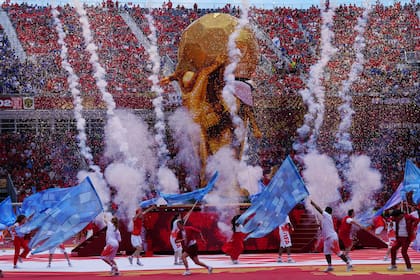 Dancers perform during the opening ceremony before the World Cup Group B soccer match between Canada and Bosnia, Friday, June 12, 2026, in Toronto. (Frank Gunn/The Canadian Press via AP)