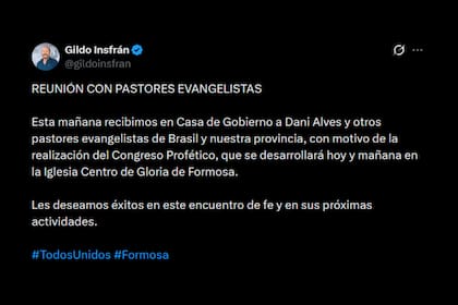Dani Alves se reunió con Gildo Insfrán en Formosa en el marco de un encuentro de pastores evangélicos