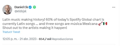 Daniel Ek, CEO y cofundador de Spotify, celebró el auge de la música latina en el mundo