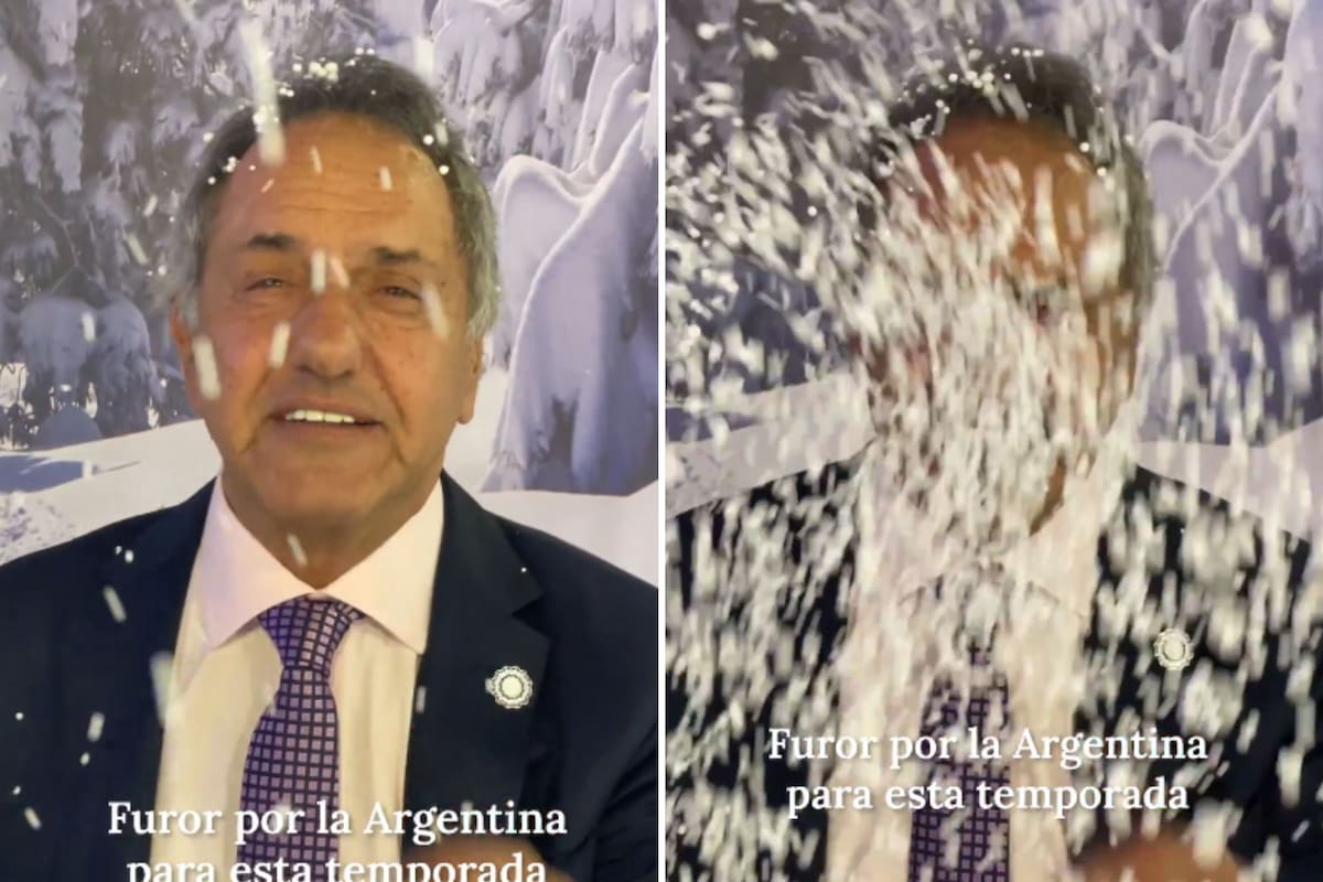 Daniel Scioli promocionó la temporada de nieve en Bariloche y la campaña con telgopor se hizo viral