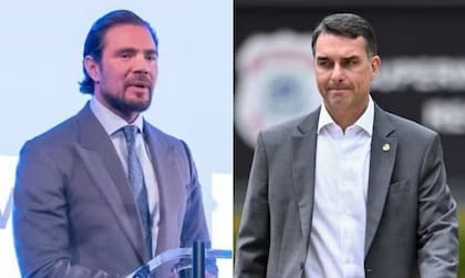 Daniel Vorcaro (aquí en un díptico con Flavio) el controvertido banquero que financió una película de la familia Bolsonaro