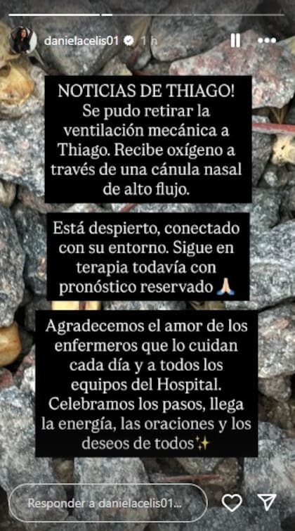 Daniela Celis compartió el parte médico de Thiago Medina y confirmó que le quitaron la ventilación mecánica