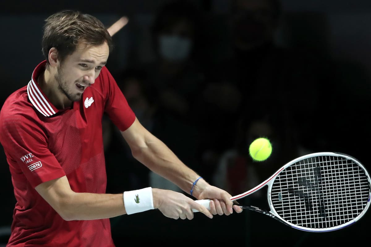 Daniil Medvedev durante el partido de semifinales de la Copa Davis entre Rusia y Alemania en el Madrid Arena