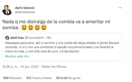 Darío Barassi le responde a una usuaria de Twitter que se sintió decepcionada cuando lo vio