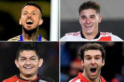 Darío Benedetto (Boca), Julián Álvarez (River), Luis "Pulga" Rodríguez (Colón) y Mauro Boselli (Estudiantes), goleadores y figuras de cuatro de los seis representantes del fútbol argentino en la Copa Libertadores este año