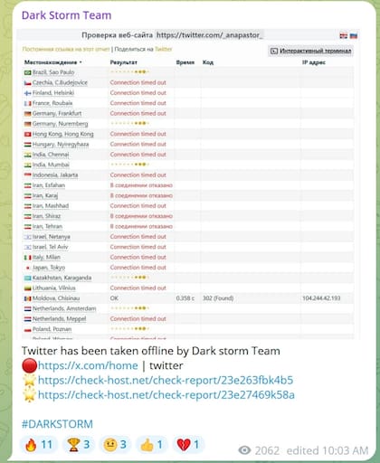 Dark Storm Team dice ser responsable del ciberataque que desconectó a X este lunes