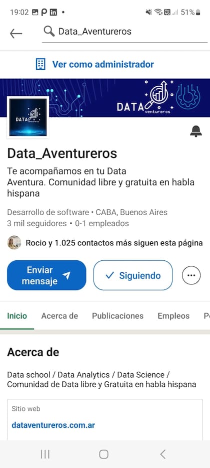 "Data aventureros", la comunidad que creó y que ya acumula más de mil personas (Foto: captura LinkedIn)
