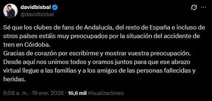 David Bisbal también se expresó vía X sobre el descarrilamiento