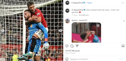 David De Gea, amigo de Lisandro Martínez, le dedicó un posteo al defensor en su cuenta de Instagram